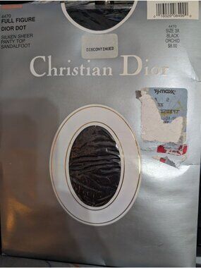 Christian Dior Full Figure Dior Dot Sheer Pantyhose 3X Sandalfoot Black Orchid